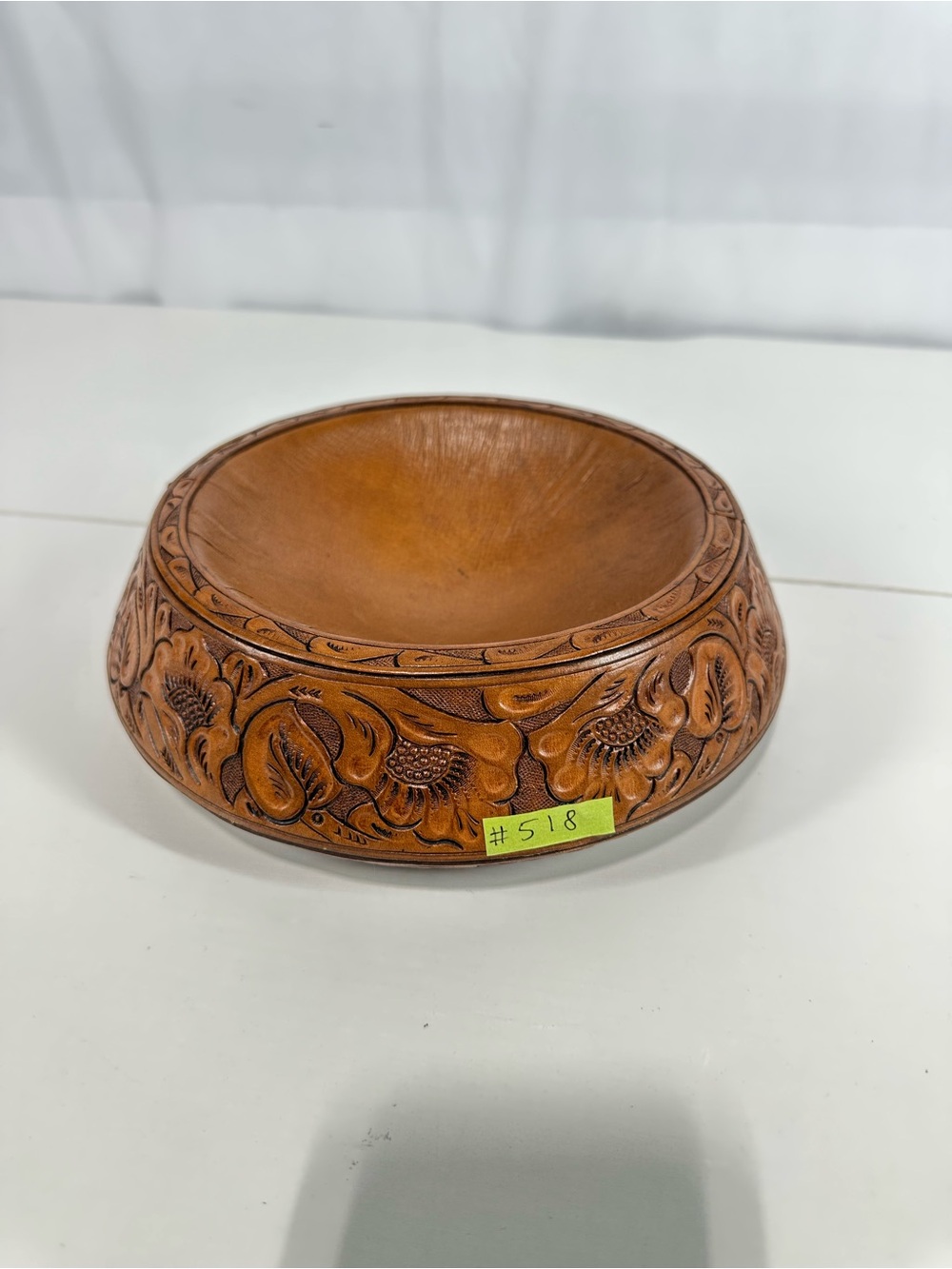 #518 Ralph Lauren Home Leather Floral Carved Decorative Bowl